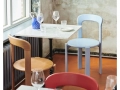 Rey Chair slate blue wb lacquer beech_Rey Chair scarlet red wb lacquer beech_Enamel Utensil Holder speckle blue.jpg