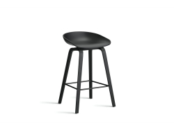About a Stool (AAS 32) Low - Black lacquered oak - stołek na drewnianych nogach