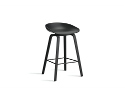 About a Stool (AAS 32) Low - Black lacquered oak - stołek na drewnianych nogach