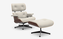 Eames Lounge Chair & Ottoman (santos palisander - snow) - fotel obrotowy z podnóżkiem