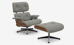 Eames Lounge Chair & Ottoman (walnut natural - tkanina nubia cream/dark brown) - nowy rozmiar - fotel obrotowy z podnóżkiem