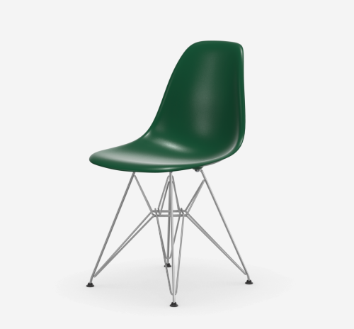 Krzesło Vitra Eames Plastic Chair DSR z siedziskiem z polipropylenu z recyklingu na chromowanej bazie z drutu stalowego
