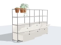 Regał USM Haller Pure White 225 cm z szufladami i drzwiami opadającymi, chromowany stelaż