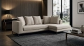 Sofa Maxalto Lucrezia Soft z szezlongiem w tkaninie Lou Hazelnut, z pięcioma poduszkami oparcia w aranżacji