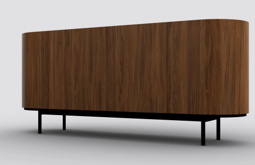 Komoda Calligaris Lake 180 cm, fornir Smoke, ceramiczny blat Bronze matt, czarna metalowa podstawa