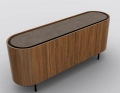 Komoda Calligaris Lake 180 cm, fornir Smoke, ceramiczny blat Bronze matt, czarna metalowa podstawa, rzut z góry