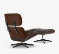 Vitra Eames Lounge Chair nowe wymiary z boku, profil skorup z orzecha i brązowych poduszek ze skóry